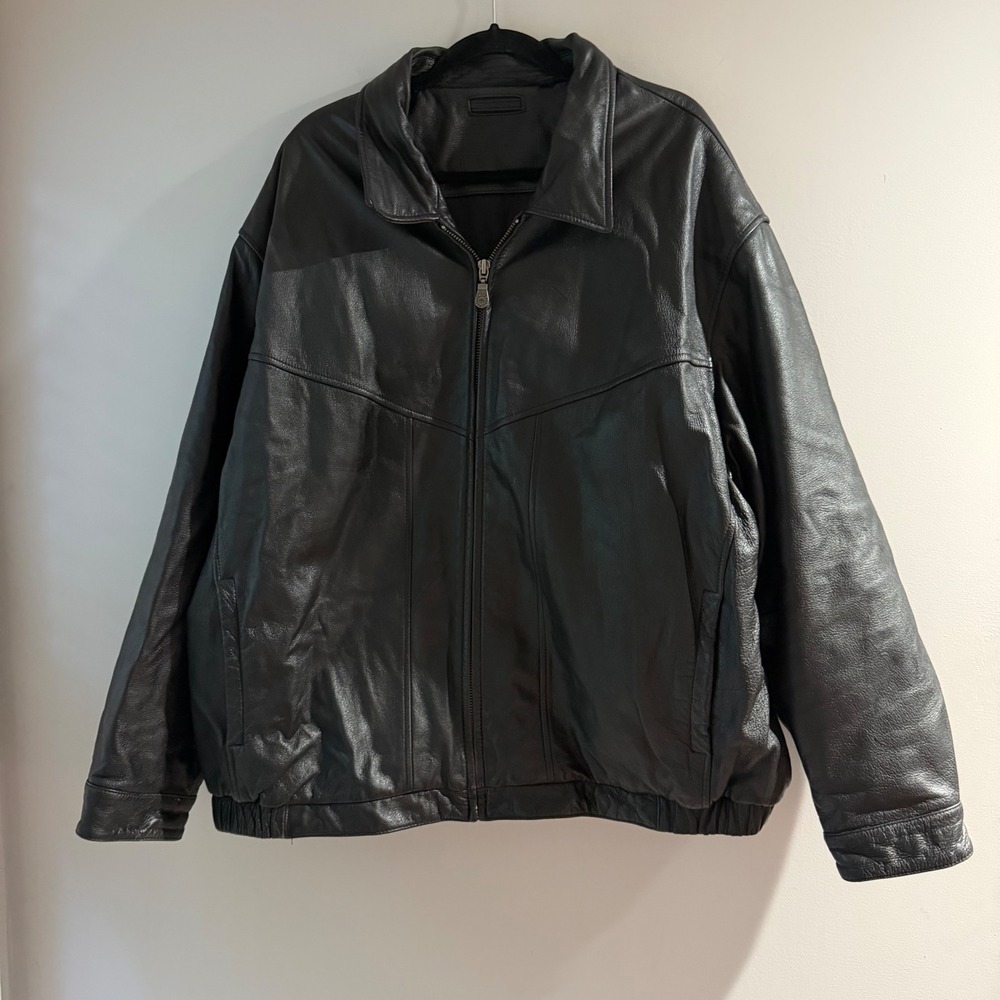 Roundtree & Yorke Leather Jacket Mens 3X Black Good Full Zip Bomber Pebbled